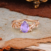 Nature-Inspired Vine-Entwined 4-Prong Teardrop-Cut Amethyst Engagement Ring